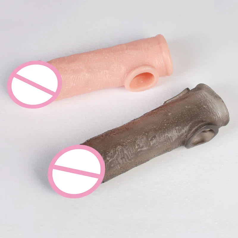 Delay Ejaculation Reusable Penile Extension Sleeve Condom 2 Sizes Cock Ring Male Enlargement For Adult Men Dildo Enhancer Sex