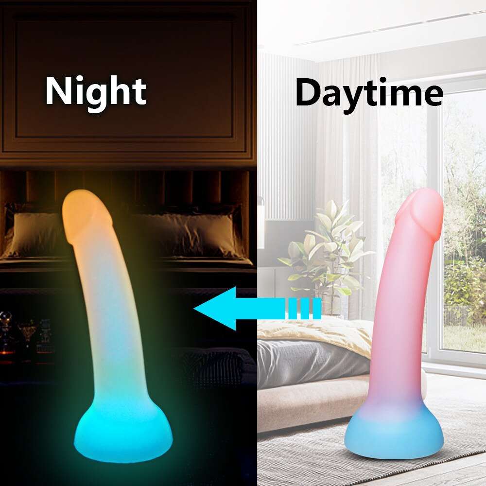 ขนาดใหญ่ส่องสว่าง Dildo Anal เซ็กซ์ทอย Butt Plug สำหรับผู้หญิงคู่ซิลิโคนเรืองแสงอวัยวะเพศชายดูดถ้วยผู้ใหญ่เร้าอารมณ์ผลิตภัณฑ์