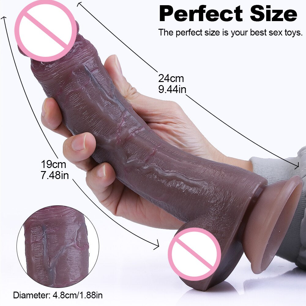 ผิวสีดำจริง Dildo นุ่มเซ็กซี่ขนาดใหญ่อวัยวะเพศชายที่สมจริง Cock หญิง Masturbator G-Spot Anal Sex ของเล่นสายรัดขนาดใหญ่ Dick สำหรับสตรี