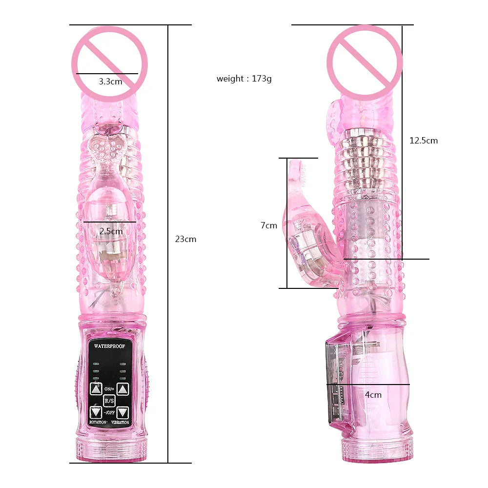 ดิลโด้กระต่ายไวเบรเตอร์สำเร็จความใคร่ G-Spot 12 โหมดสั่น มอเตอร์คู่ เครื่องนวดกระตุ้นจี-สปอตแบบหมุน ของเล่นทางเพศสำหรับผู้หญิง