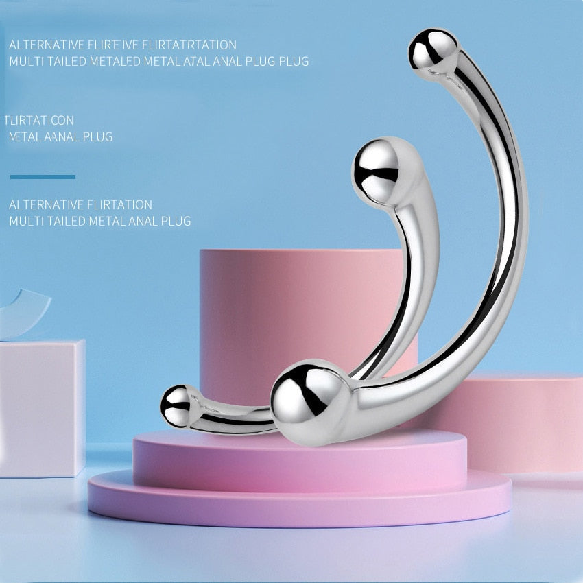 Double Ended Stainless Steel G Spot Wand Massage Stick Pure Metal Penis P-Spot Stimulator Anal Plug Dildo Sex Toy for Women Men