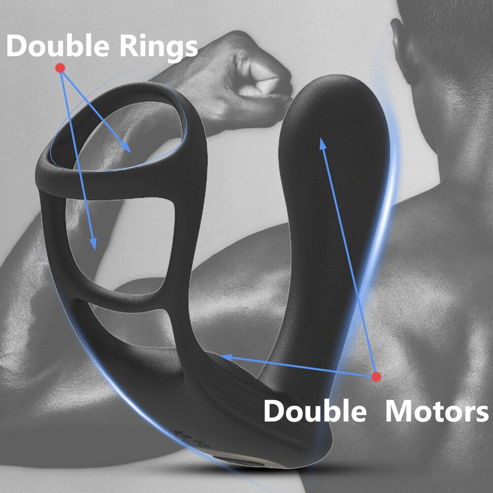 Dual Vibrator Butt Plug, Prostate Massager สำหรับผู้ชาย, ห่วงรัดองคชาต, อุปกรณ์ช่วยสำเร็จความใคร่ทางทวารหนักสำหรับผู้ชาย, แบบชาร์จไฟได้, ผลิตภัณฑ์อีโรติกสำหรับผู้ใหญ่