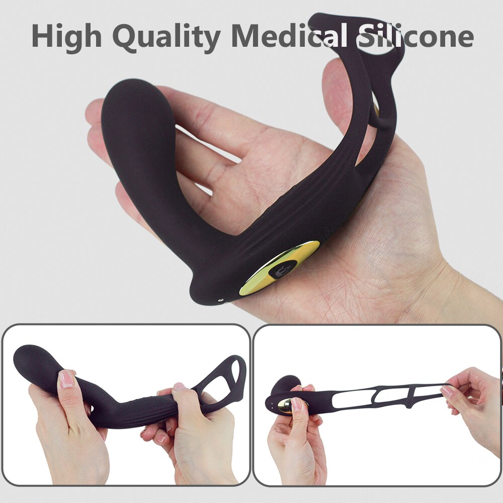 Dual Vibrator Butt Plug, Prostate Massager สำหรับผู้ชาย, ห่วงรัดองคชาต, อุปกรณ์ช่วยสำเร็จความใคร่ทางทวารหนักสำหรับผู้ชาย, แบบชาร์จไฟได้, ผลิตภัณฑ์อีโรติกสำหรับผู้ใหญ่