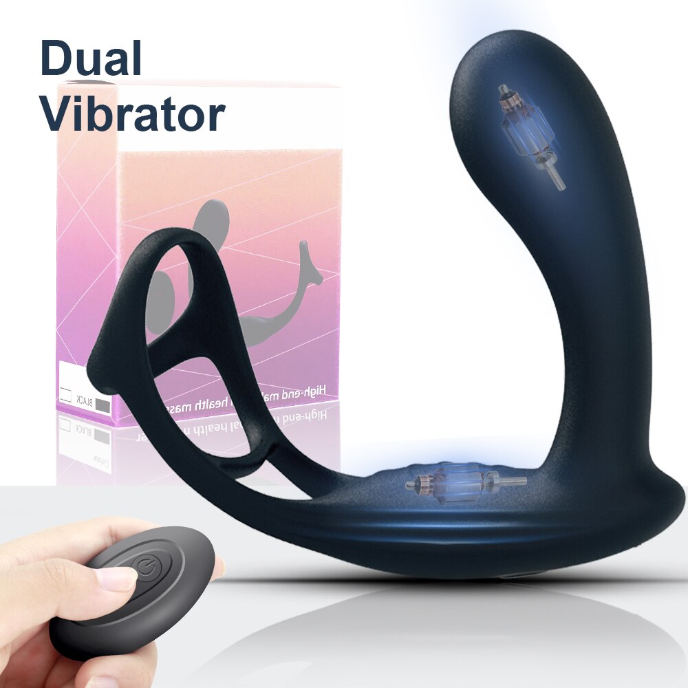 Dual Vibrator Butt Plug, Prostate Massager สำหรับผู้ชาย, ห่วงรัดองคชาต, อุปกรณ์ช่วยสำเร็จความใคร่ทางทวารหนักสำหรับผู้ชาย, แบบชาร์จไฟได้, ผลิตภัณฑ์อีโรติกสำหรับผู้ใหญ่