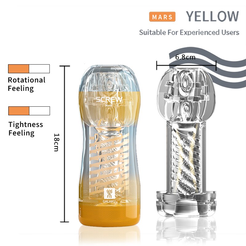 Galaku ของเล่นออกกำลังกายแบบมีความทนทานสำหรับผู้ชายจิ๋มถ้วยเกลียวแบบสุญญากาศช่องคลอดโปร่งใสช่องช่วยตัวเองของผู้ชาย
