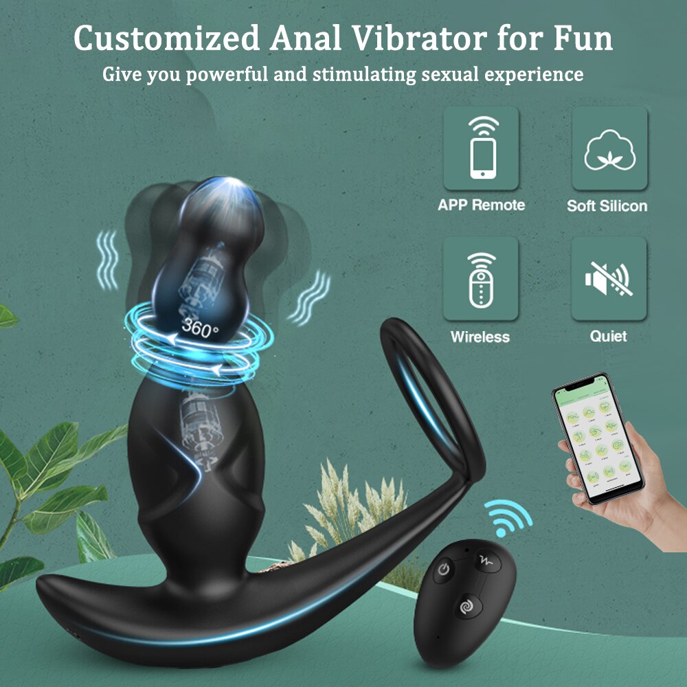 Gelugee App Anal Plug Vibrator เซ็กซ์ทอยสำหรับชาย Prostate Massager 360องศากระตุ้นชาย Buttplug ด้วยแหวน Cock