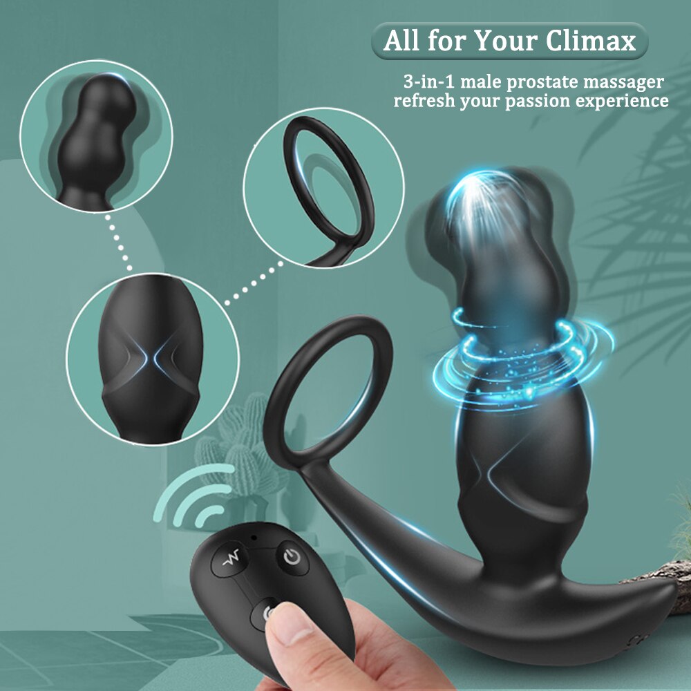 Gelugee App Anal Plug Vibrator เซ็กซ์ทอยสำหรับชาย Prostate Massager 360 องศากระตุ้นชาย Buttplug ด้วยแหวน Cock
