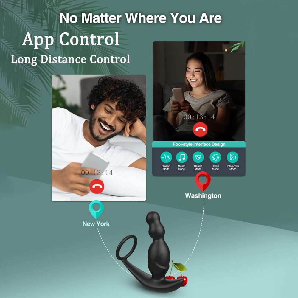 Gelugee App Anal Plug Vibrator เซ็กซ์ทอยสำหรับชาย Prostate Massager 360 องศากระตุ้นชาย Buttplug ด้วยแหวน Cock
