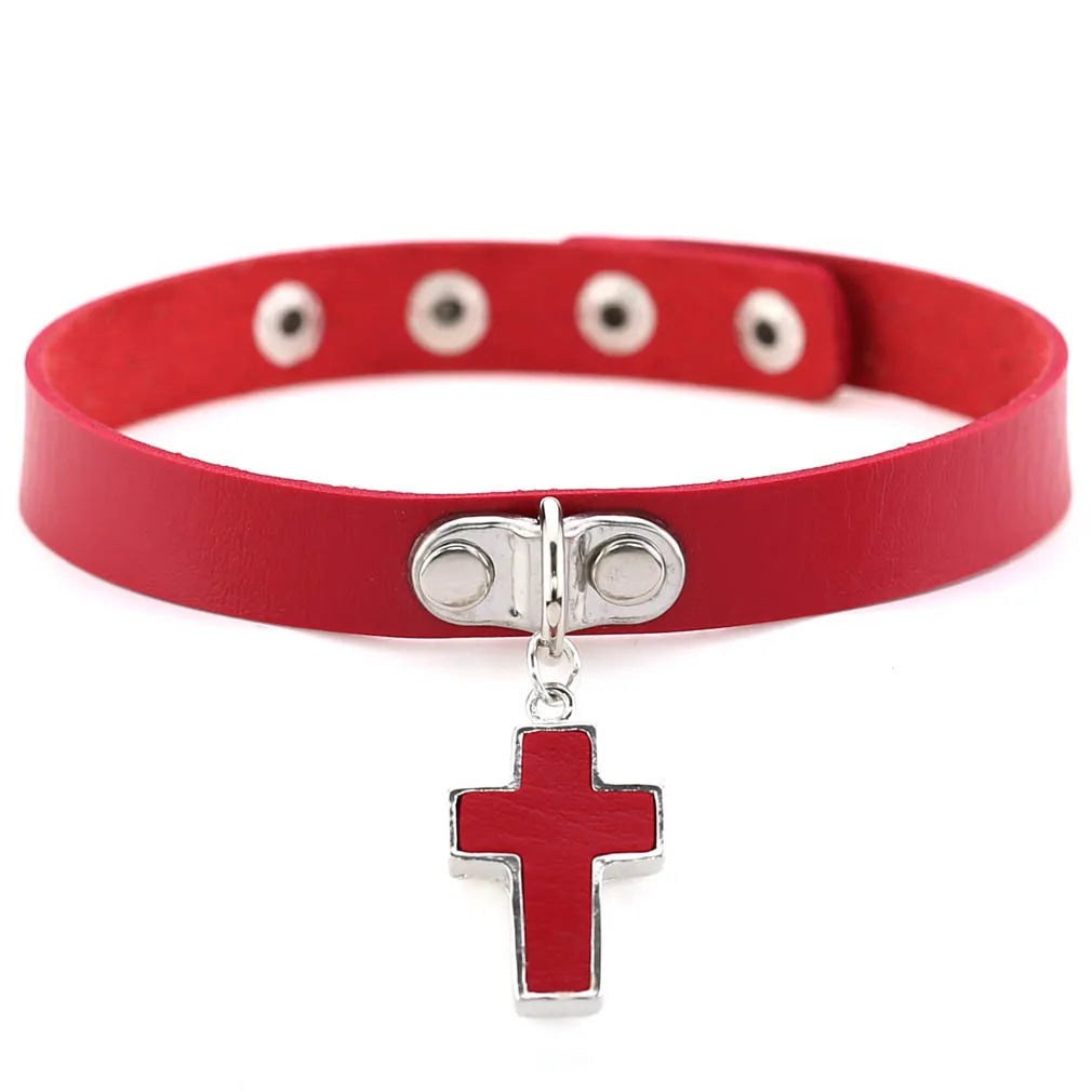 BDSM Punk Black Metal Tassel Red Choker Necklace Sexy Spiked Neck Strap Clavicle Collar Men Necklaces Halloween Women