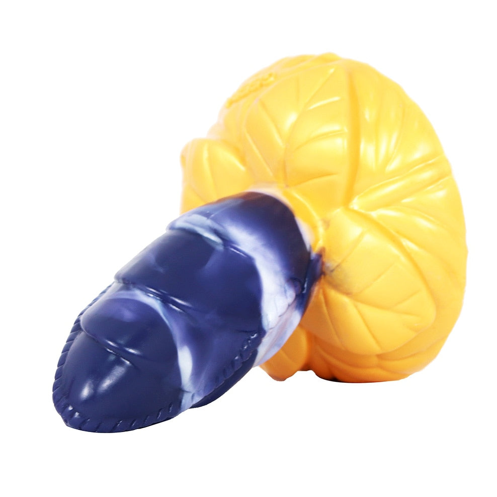 FAAK Large Base Butt Plug Blue and Gold Bud Shape Ribbed Anal Sex Toys with Suction Cup Adult Erotic Products Couple Flirting