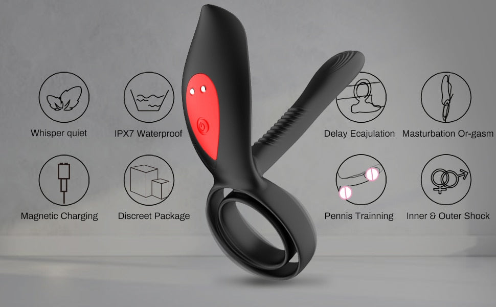 New Couples Delay Ejaculation Penis Vibrator with Double Cock Ring Nipples Massager Adult Sex Toys for Men Clitoris Stimulator