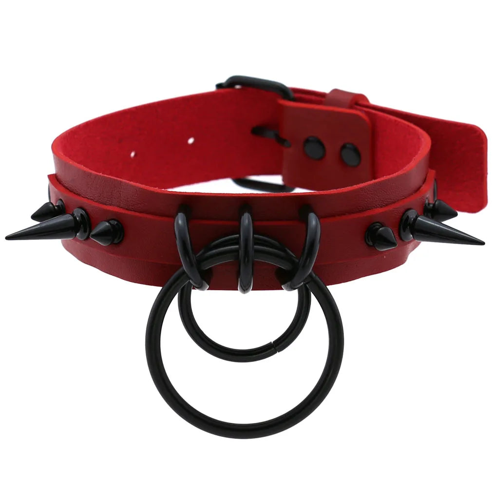 BDSM Punk Black Metal Tassel Red Choker Necklace Sexy Spiked Neck Strap Clavicle Collar Men Necklaces Halloween Women