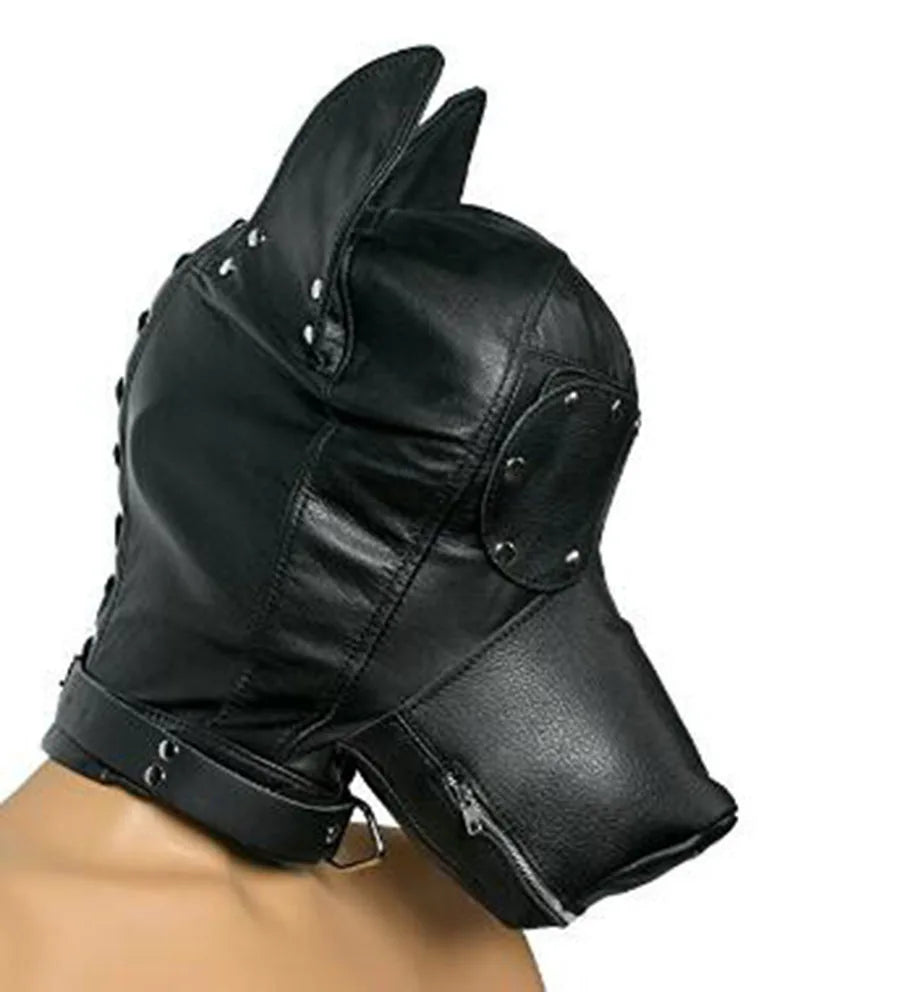 SM Leather Padded Hood Blindfold.Head Harness Mask Gag. BDSM Bondage .Sex Toys For Couples Accessories