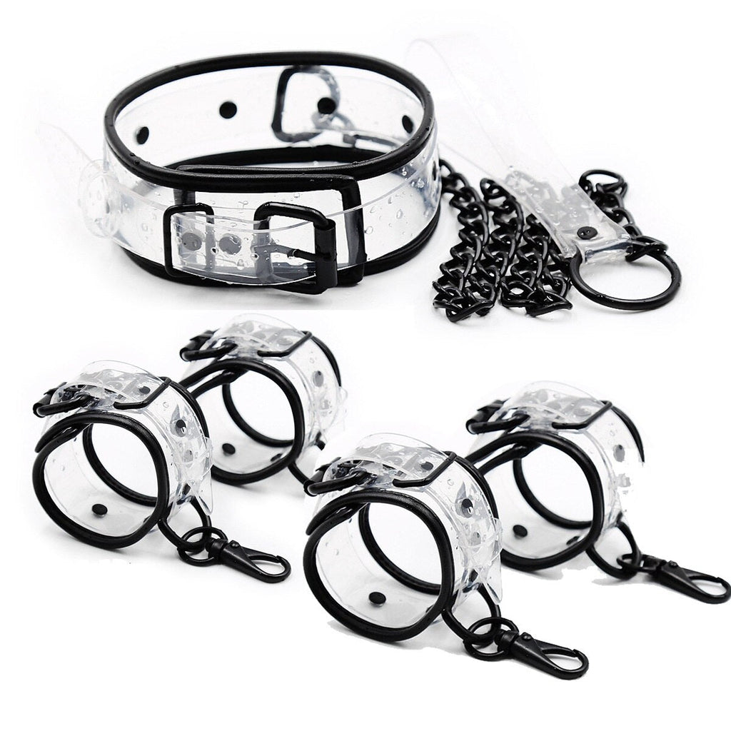 กุญแจมือข้อเท้าปกคอโซ่พันธนาการ BDSM แบบปรับได้โปร่งใส PVC ของเล่นทางเพศสำหรับคู่รัก