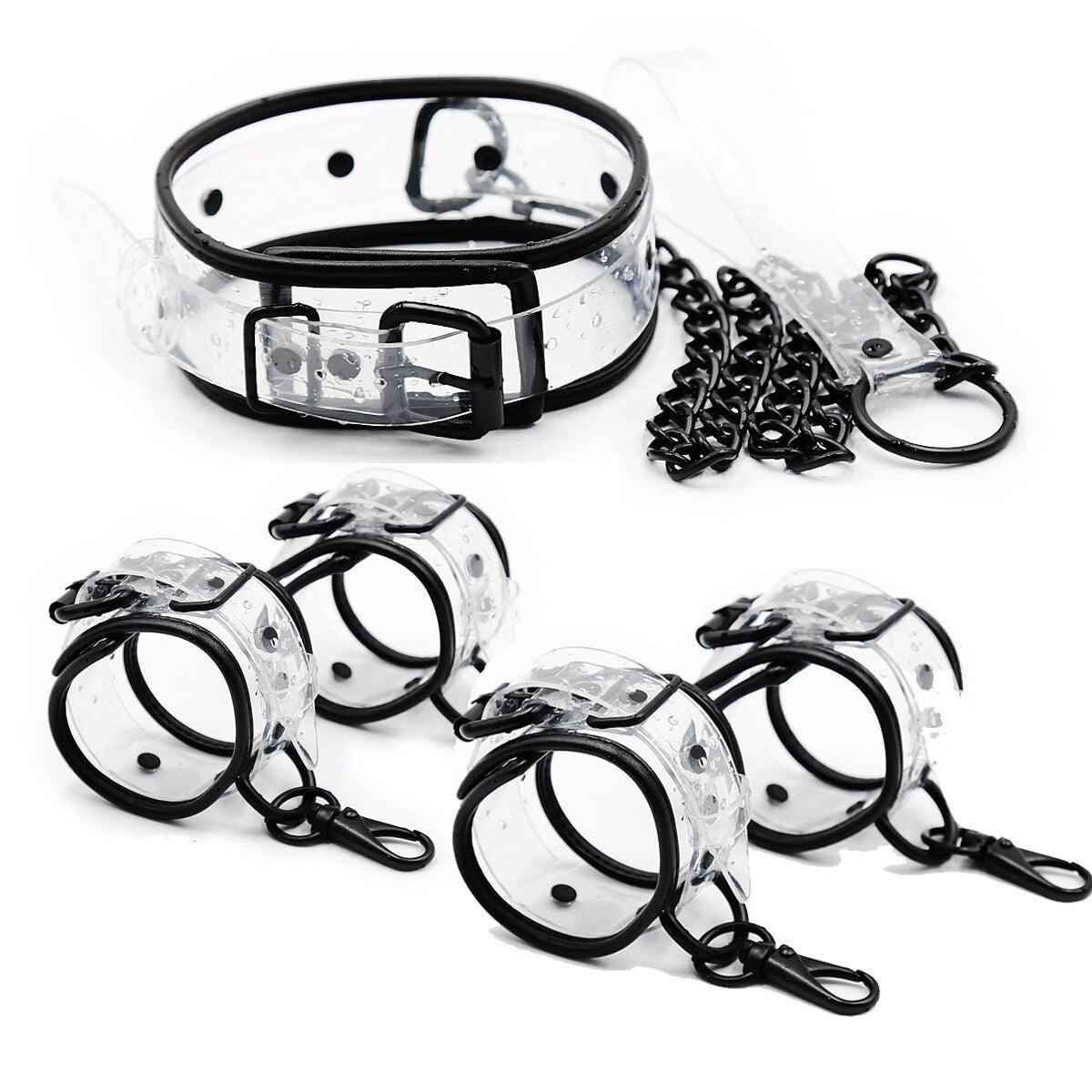 กุญแจมือข้อเท้าปกคอโซ่พันธนาการ BDSM แบบปรับได้โปร่งใส PVC ของเล่นทางเพศสำหรับคู่รัก