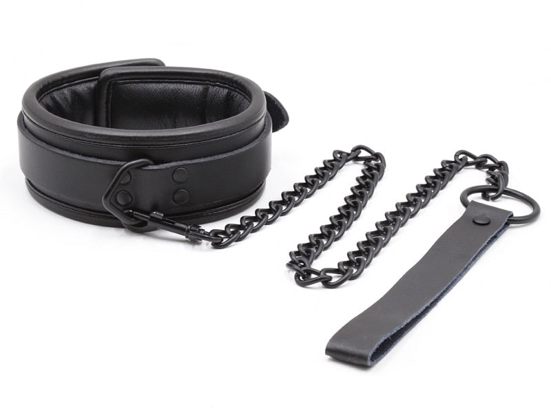 Bdsm Bondage Collar Genuine Leather and Iron Chain Link Metal Hole Slave Collars for Women Sex Toys for Couples Sex Restraints