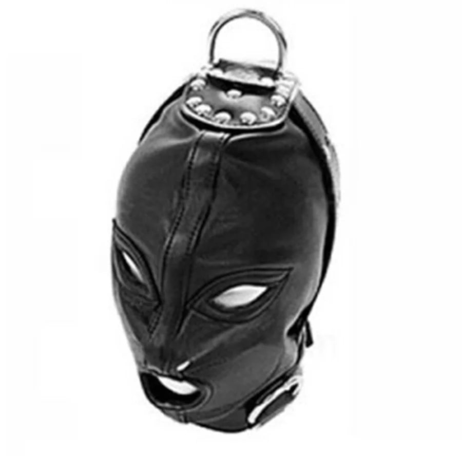 SM Leather Padded Hood Blindfold.Head Harness Mask Gag. BDSM Bondage .Sex Toys For Couples Accessories