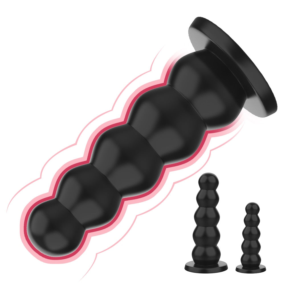 IKOKY Liquid Silicone 5 Beads Big Dildos Anal Plugs Strong Suction Cup Female Male Masturbator Butt Plug Sex Toys for Women Men