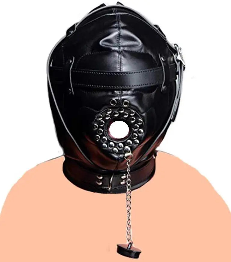 SM Leather Padded Hood Blindfold.Head Harness Mask Gag. BDSM Bondage .Sex Toys For Couples Accessories
