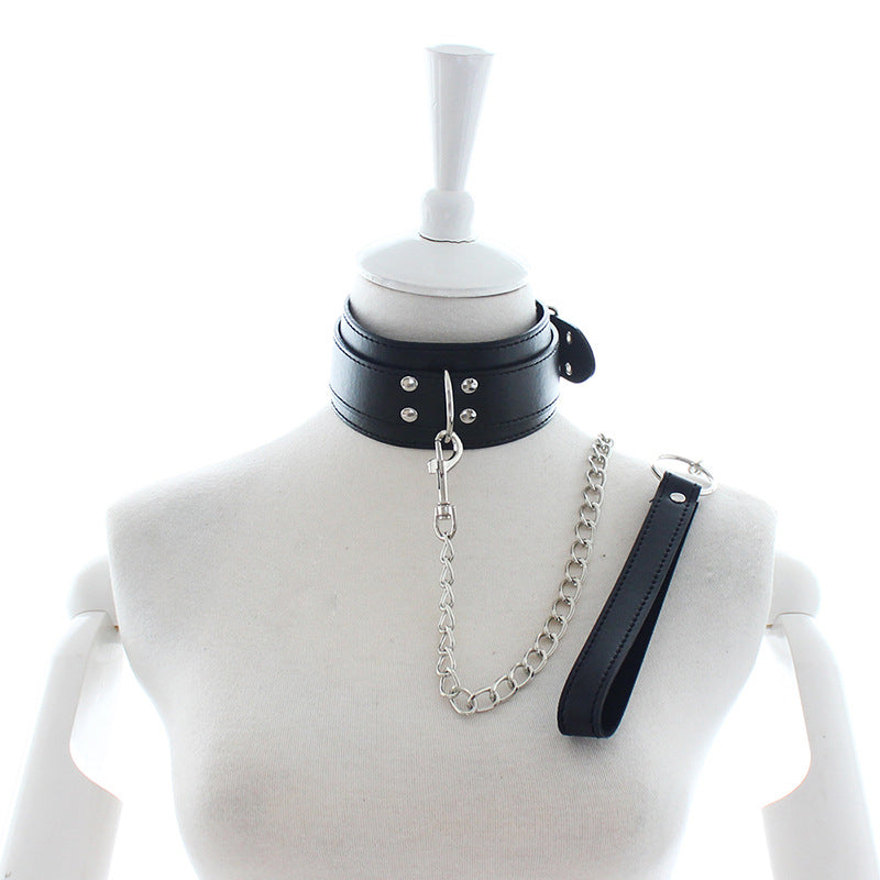 Male Female Black PU Leather Neck Collar Handcuffs Ankle Cuffs Wrist Chain Slave Bondage BDSM Fetish Restraints Kit Sex Toys