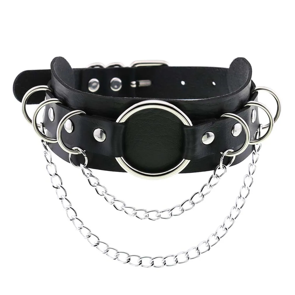 สร้อยคอโชกเกอร์ BDSM สไตล์พังค์สำหรับผู้ชาย สร้อยคอหนังสังเคราะห์โกธิค โซ่คาดตัวสำหรับผู้หญิง