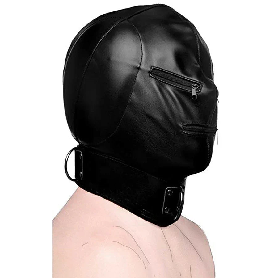SM Leather Padded Hood Blindfold.Head Harness Mask Gag. BDSM Bondage .Sex Toys For Couples Accessories