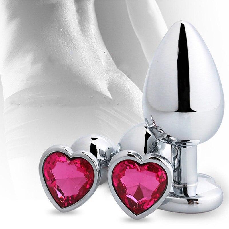 Heart Shaped Metal Anal Plug Sex Toys Stainless Smooth Steel Butt Plug Tail Crystal Jewelry Trainer for Women/Man Anal Dildo