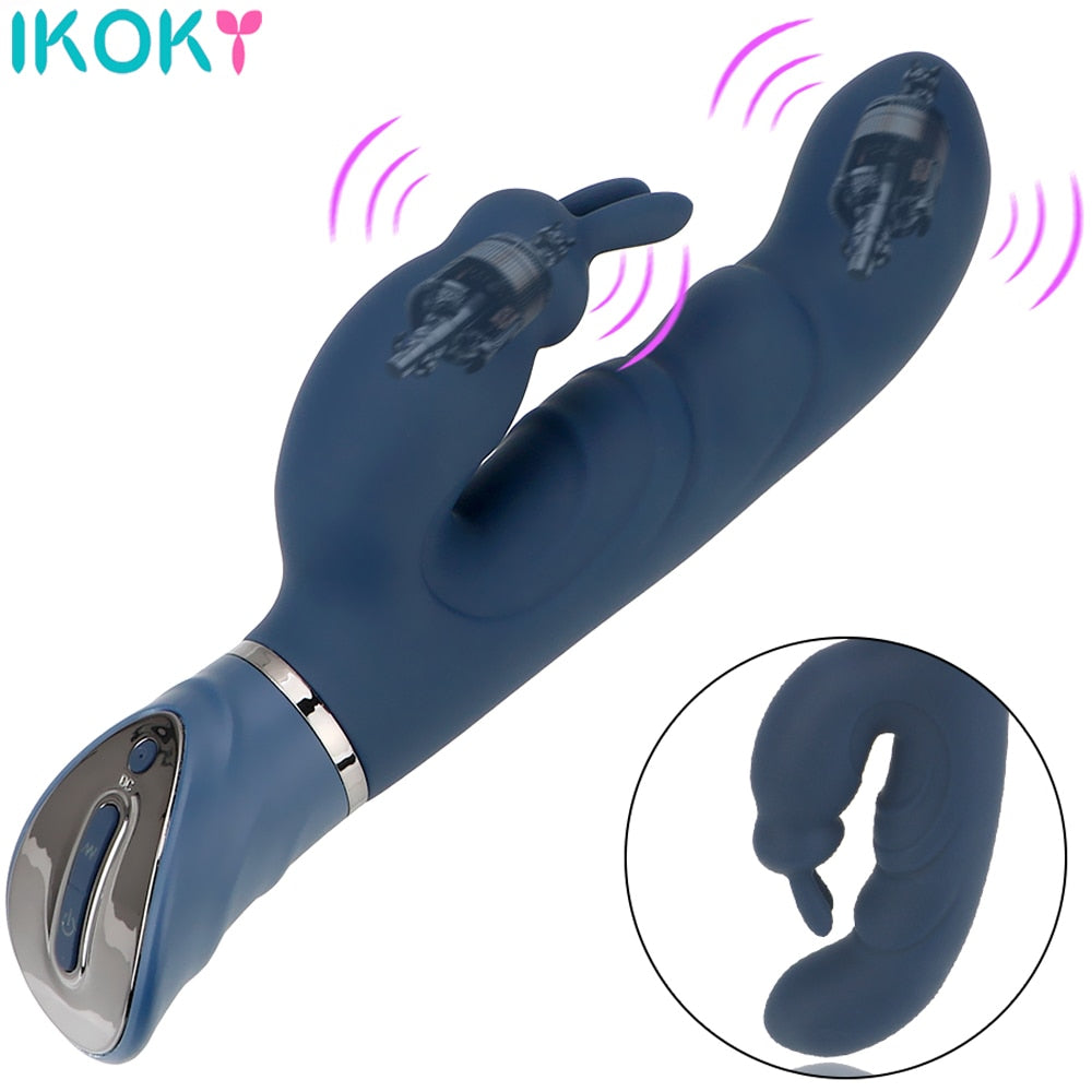 IKOKY กระต่ายสั่น Dildo G-spot สำหรับผู้หญิง 10 โหมดการสั่น กันน้ำ กระต่ายสั่น เครื่องกระตุ้นคลิทอริส ของเล่นทางเพศ
