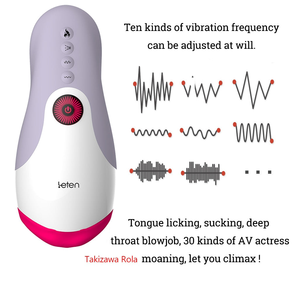 อุปกรณ์ช่วยตัวเอง LeTen แบบถ้วยดูด/สอดอัตโนมัติแบบหดได้ มีระบบทำความร้อน เลียนแบบการออรัลเซ็กซ์จากลำคอส่วนลึก การดูด และการกระแทก สำหรับผู้ใหญ่