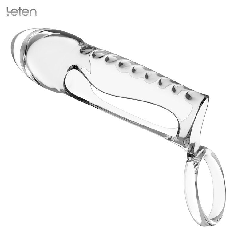 Leten Penis Sleeve Extend Soft Cock Ring Male Penis Extension Sleeves Sex Toys for Men Dildo Sheath Delayed Ejaculation Training