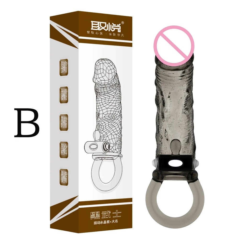 Man Penis Extender Dildo Sex Toys Condones  Realistic Condoms for Men Penis Vibrator Sleeve Reusable Vibe Condoms Extend