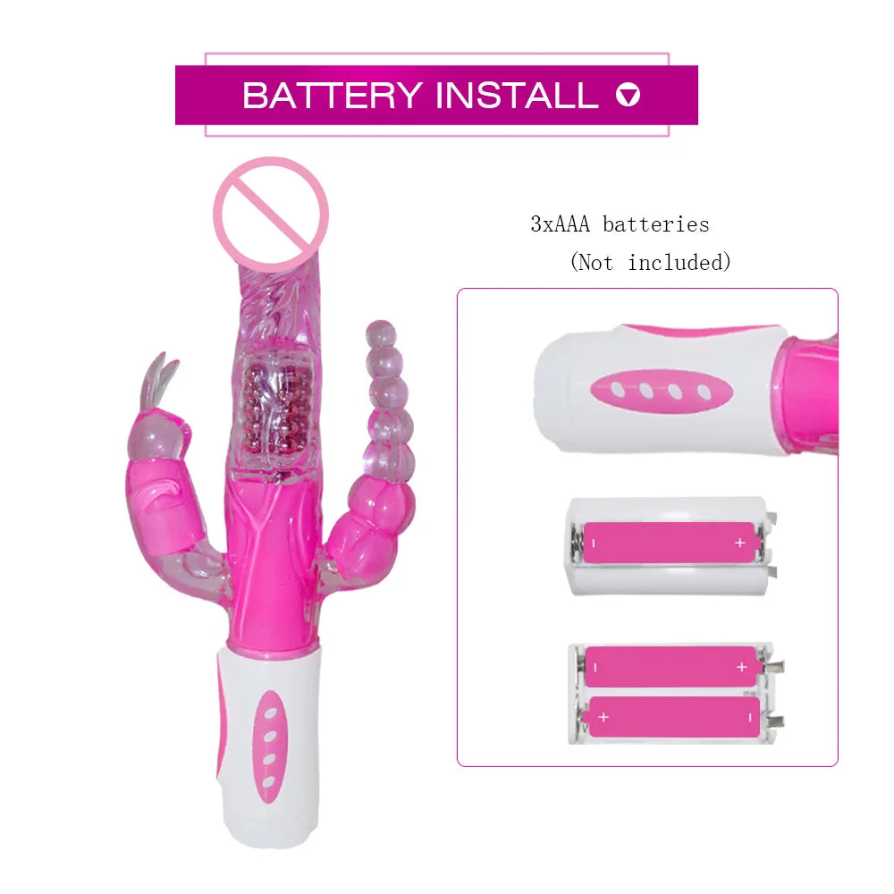 อุปกรณ์ช่วยตัวเอง หัวปลั๊กทวารเทียมรูปกระต่าย เครื่องสั่นสำหรับผู้หญิง กระตุ้นจุดจี คลิตอริส หัวหมุนได้ทรงพลัง อุปกรณ์นวดสำหรับผู้ใหญ่ ของเล่นเซ็กส์