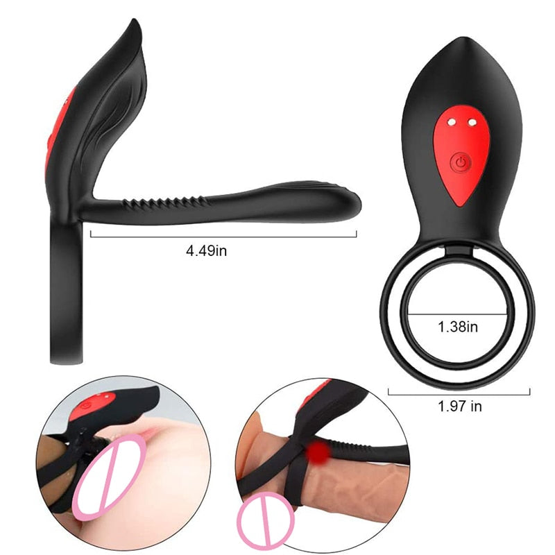 New Couples Delay Ejaculation Penis Vibrator with Double Cock Ring Nipples Massager Adult Sex Toys for Men Clitoris Stimulator