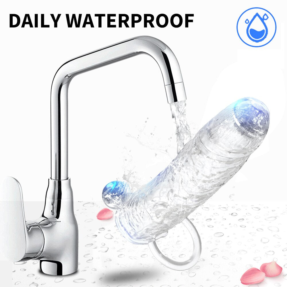 Penis Vibrator Extender Sleeve Delay Ejaculation Reusable ถุงยางอนามัยขยาย Cock แหวนของเล่นสำหรับผู้ใหญ่สำหรับผู้ใหญ่ Dick Enlarger