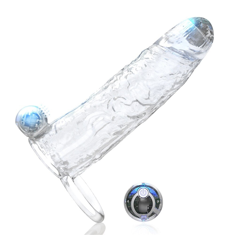 Penis Vibrator Extender Sleeve Delay Ejaculation Reusable ถุงยางอนามัยขยาย Cock แหวนของเล่นสำหรับผู้ใหญ่สำหรับผู้ใหญ่ Dick Enlarger