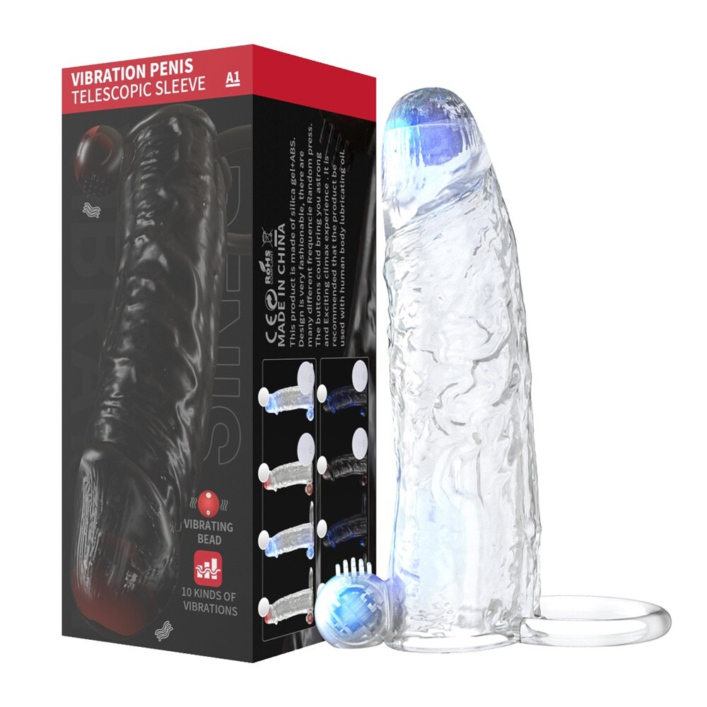 Penis Vibrator Extender Sleeve Delay Ejaculation Reusable ถุงยางอนามัยขยาย Cock แหวนของเล่นสำหรับผู้ใหญ่สำหรับผู้ใหญ่ Dick Enlarger