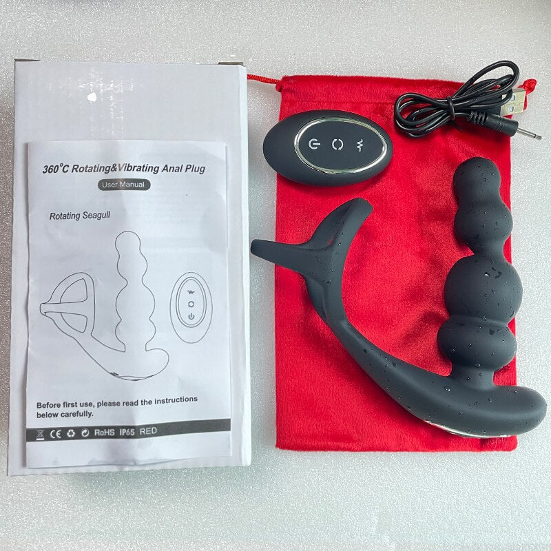 ชาย Prostate Massager Vibrator 360 ° หมุน Anal ปลั๊กอวัยวะเพศชายแหวน Butt Plug Vibrator ไร้สายควบคุมเซ็กซ์ทอยสำหรับชาย Masturbator