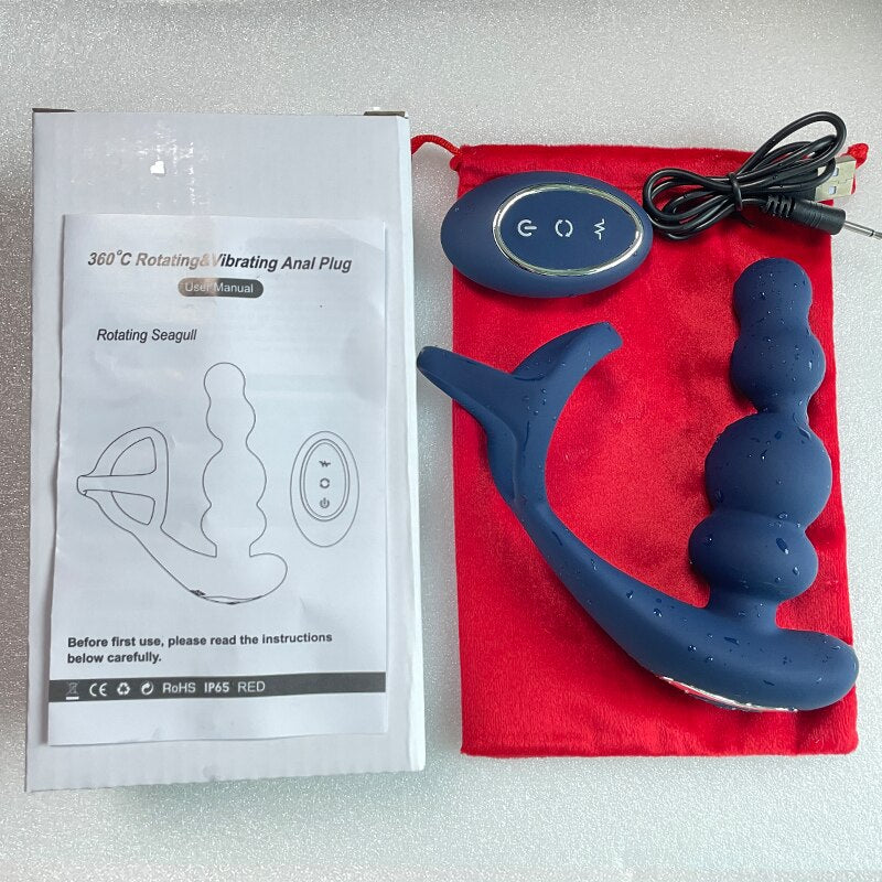 ชาย Prostate Massager Vibrator 360 ° หมุน Anal ปลั๊กอวัยวะเพศชายแหวน Butt Plug Vibrator ไร้สายควบคุมเซ็กซ์ทอยสำหรับชาย Masturbator
