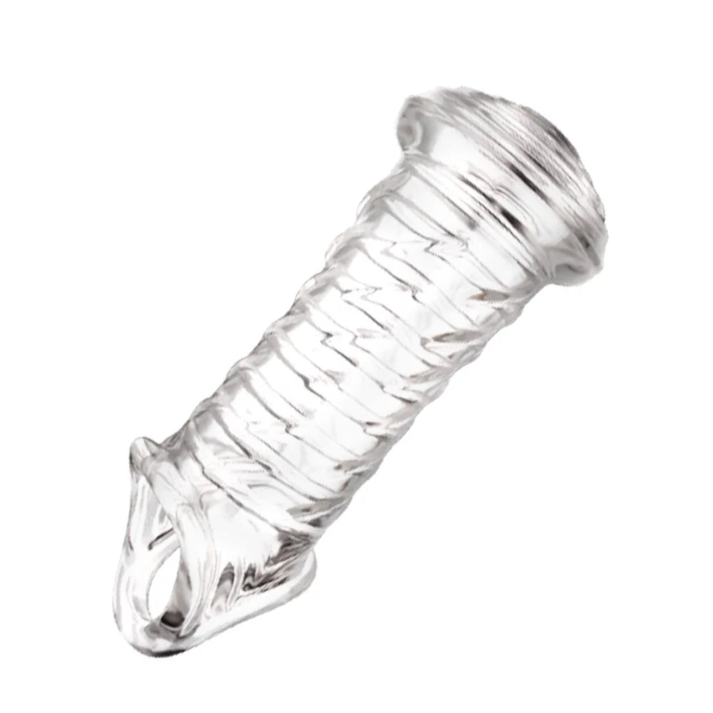 Reusable Penis Extender Cock Rings Delay Ejaculation Penis Condoms Dick Sleeve Silicone Glans Cover Enlargement Sex Toys For Men