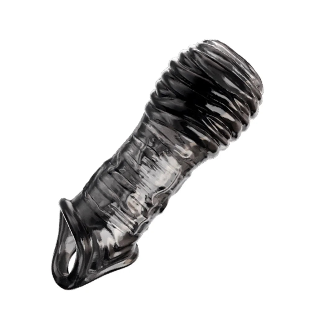 Reusable Penis Extender Cock Rings Delay Ejaculation Penis Condoms Dick Sleeve Silicone Glans Cover Enlargement Sex Toys For Men