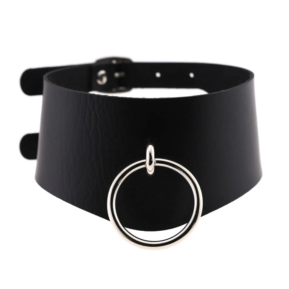 สร้อยคอโชกเกอร์ BDSM สไตล์พังค์สำหรับผู้ชาย สร้อยคอหนังสังเคราะห์โกธิค โซ่คาดตัวสำหรับผู้หญิง