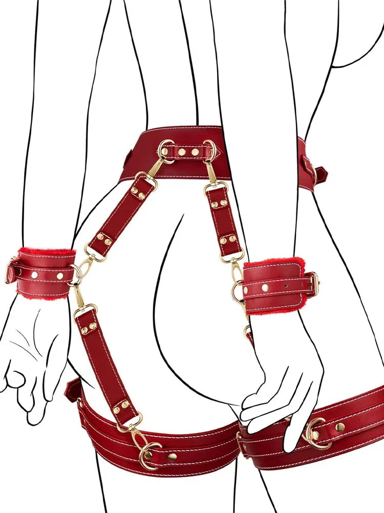 Sex Bondage BDSM Handcuffs Ankle Cuff Restraints SM Slave Waist Harness Couple Fetish Toy Kits Hand Restraint Cuff Eyeblinder