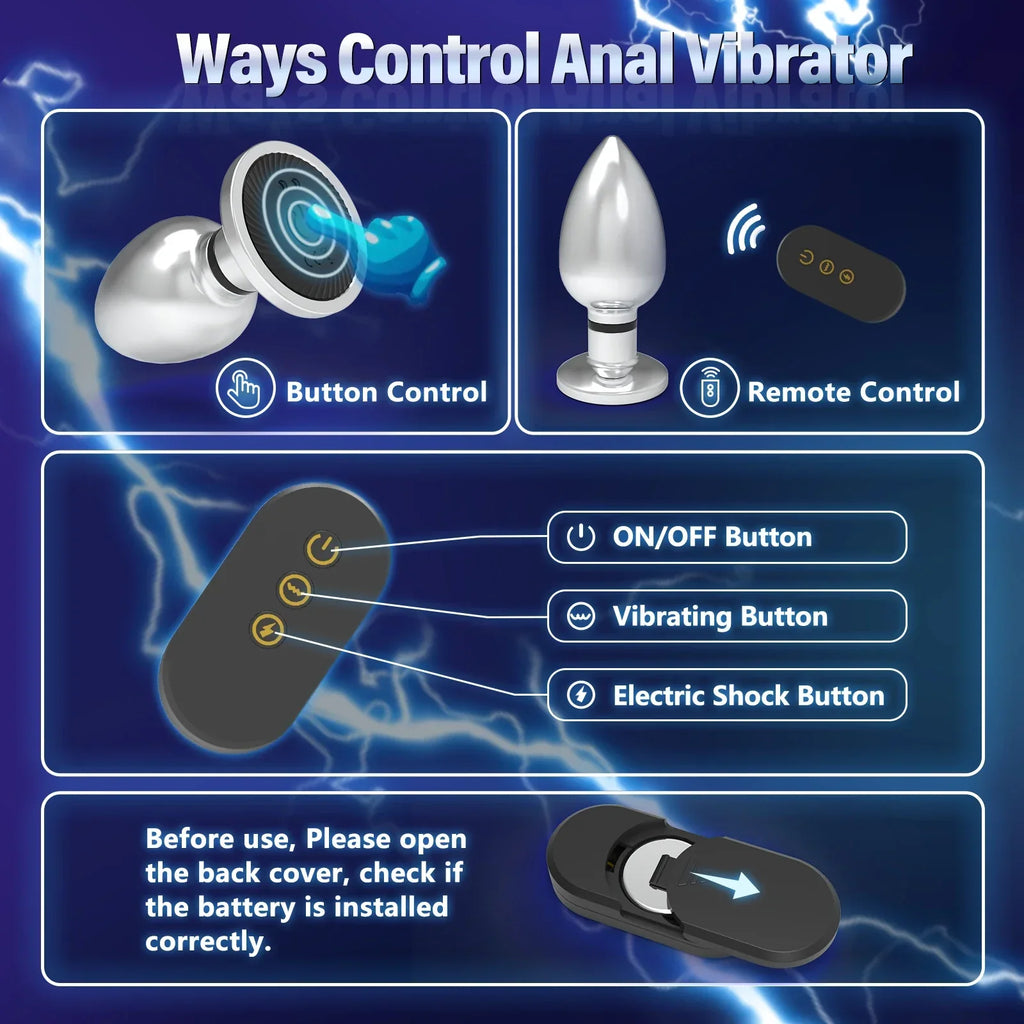 Electroshock Anal Vibrator กระแสไฟฟ้าขนาดเล็ก เครื่องกระตุ้น รีโมทควบคุมปลั๊กทวารนวดต่อมลูกหมาก ของเล่นผู้ใหญ่สำหรับชายและหญิงทางทวารหนัก