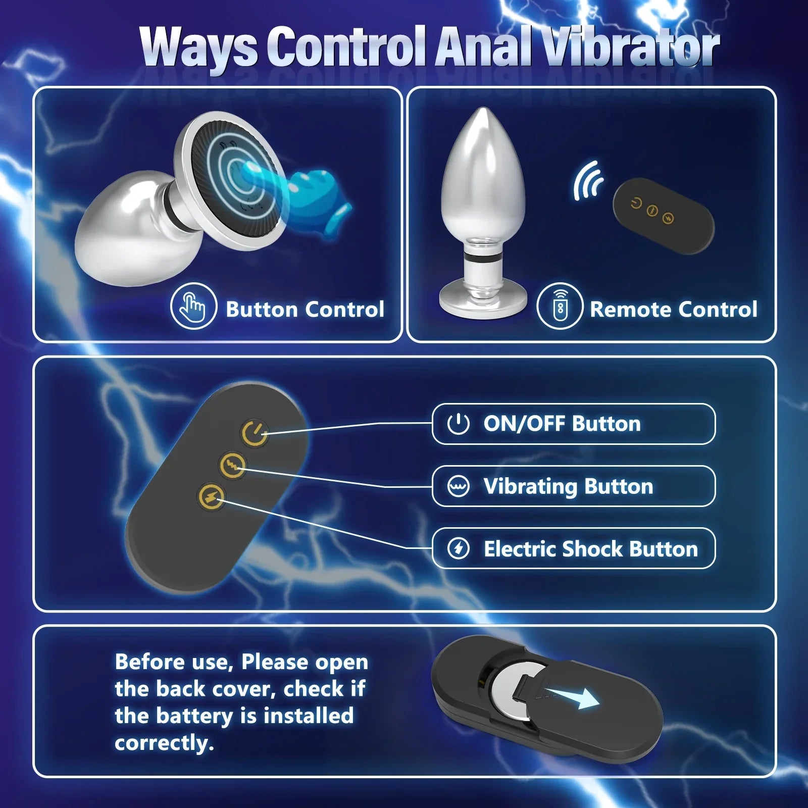 Electroshock Anal Vibrator กระแสไฟฟ้าขนาดเล็ก เครื่องกระตุ้น รีโมทควบคุมปลั๊กทวารนวดต่อมลูกหมาก ของเล่นผู้ใหญ่สำหรับชายและหญิงทางทวารหนัก
