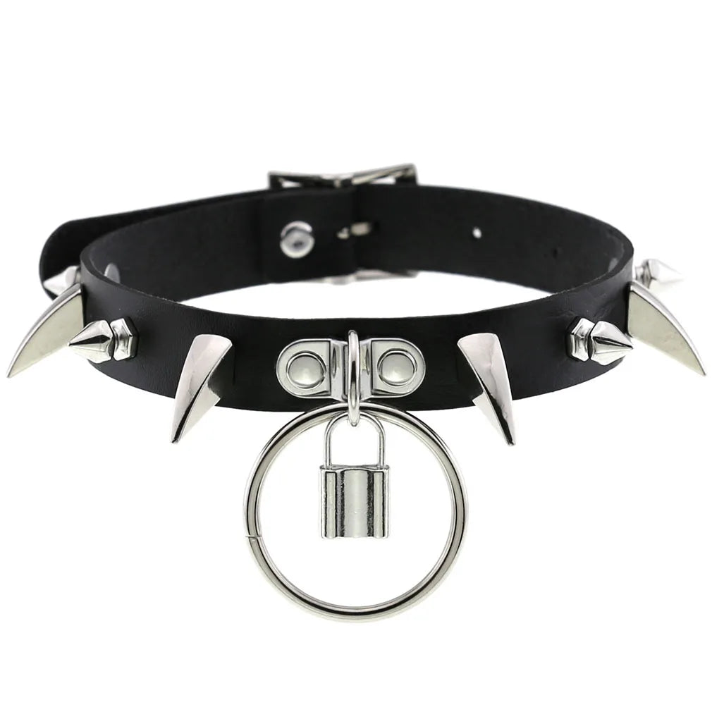 สร้อยคอโชกเกอร์ BDSM สไตล์พังค์สำหรับผู้ชาย สร้อยคอหนังสังเคราะห์โกธิค โซ่คาดตัวสำหรับผู้หญิง