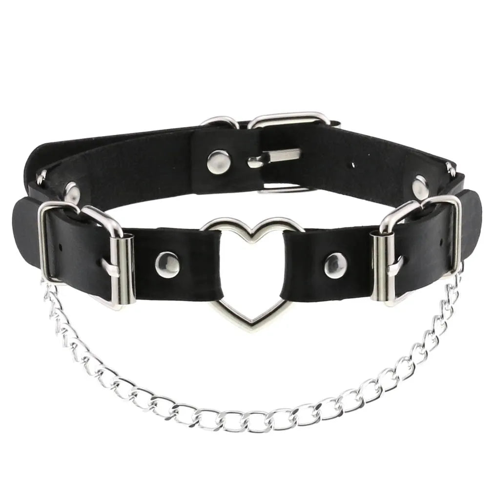 สร้อยคอโชกเกอร์ BDSM สไตล์พังค์สำหรับผู้ชาย สร้อยคอหนังสังเคราะห์โกธิค โซ่คาดตัวสำหรับผู้หญิง
