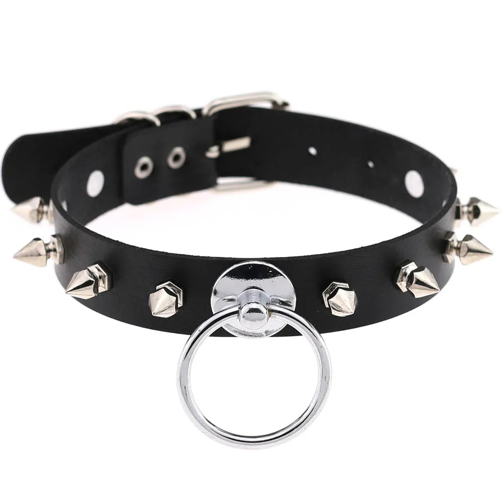 สร้อยคอโชกเกอร์ BDSM สไตล์พังค์สำหรับผู้ชาย สร้อยคอหนังสังเคราะห์โกธิค โซ่คาดตัวสำหรับผู้หญิง