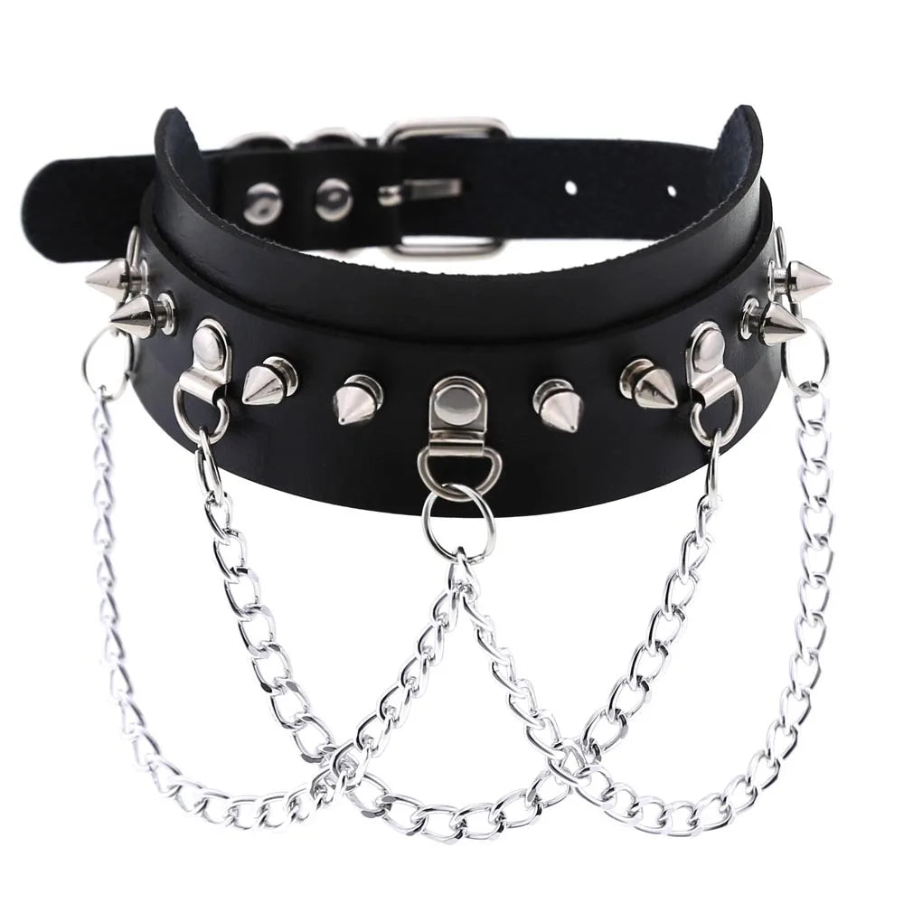 สร้อยคอโชกเกอร์ BDSM สไตล์พังค์สำหรับผู้ชาย สร้อยคอหนังสังเคราะห์โกธิค โซ่คาดตัวสำหรับผู้หญิง