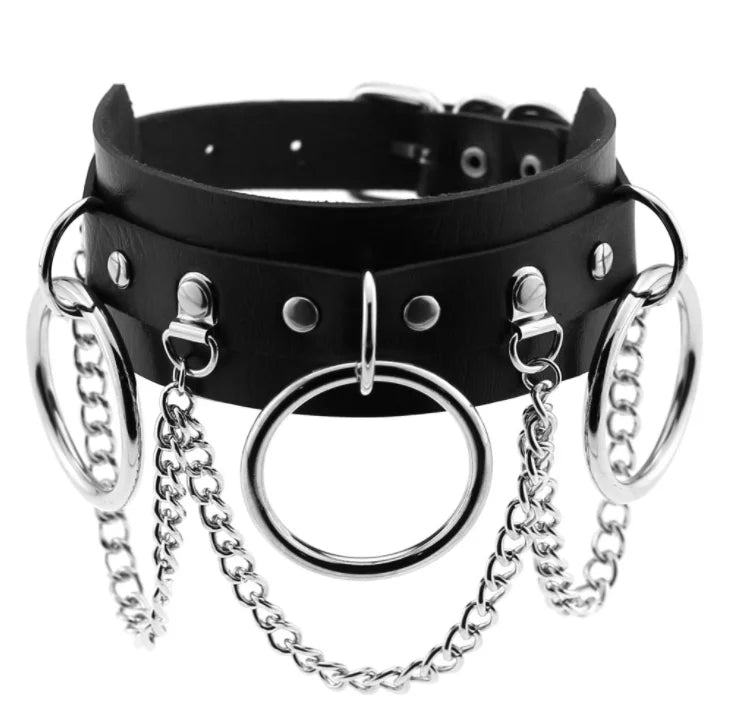สร้อยคอโชกเกอร์ BDSM สไตล์พังค์สำหรับผู้ชาย สร้อยคอหนังสังเคราะห์โกธิค โซ่คาดตัวสำหรับผู้หญิง