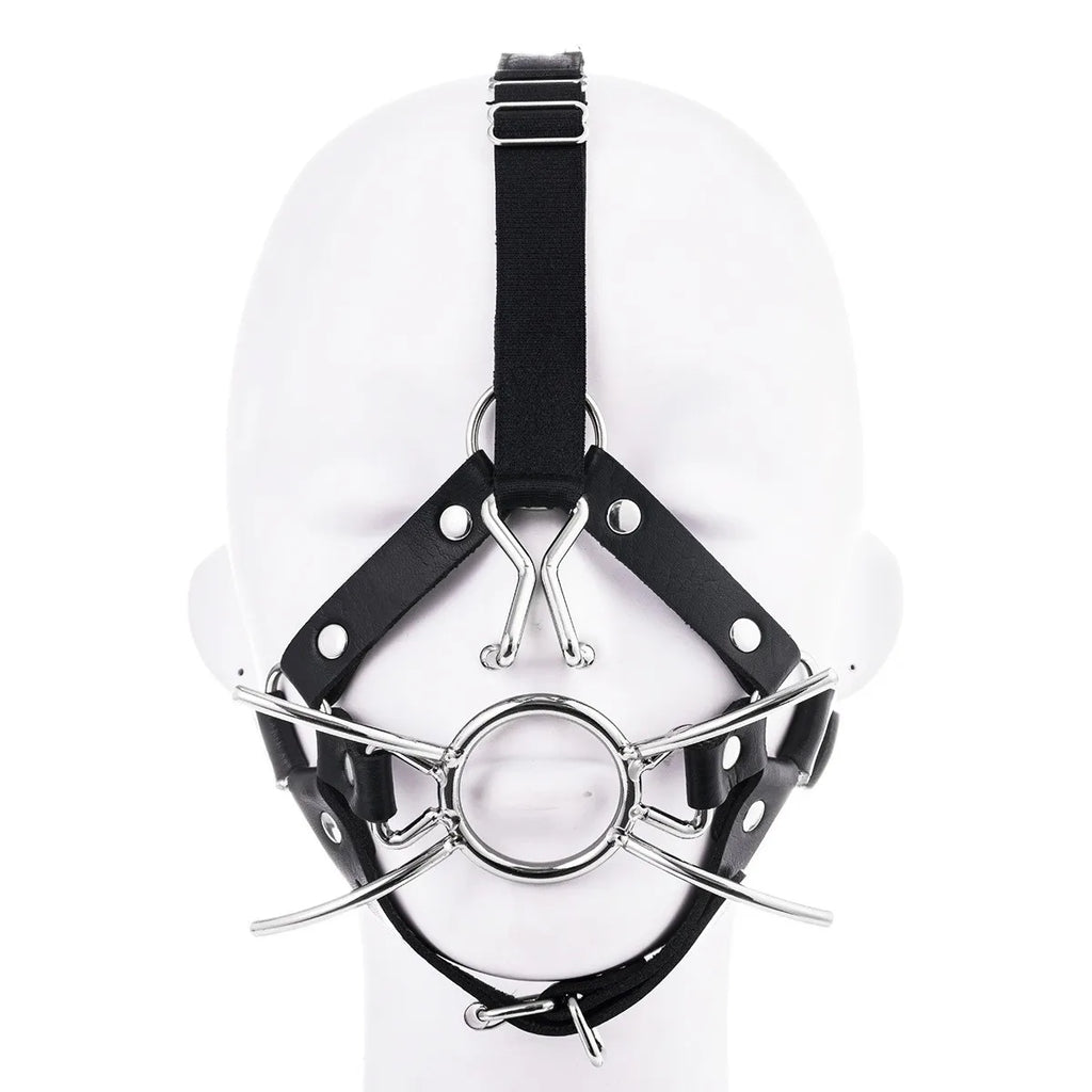 Adult Leather Head Bondage Harness Hood Mask with Metal Restraint Nose Hook Erotic Gadget for Couple BDSM Interactive Sex Toys
